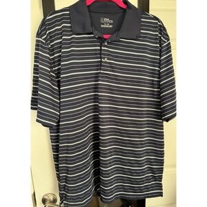 PGA Tour Polo Shirt Mens XL Black Gray Striped Short Sleeve Golf Polyester